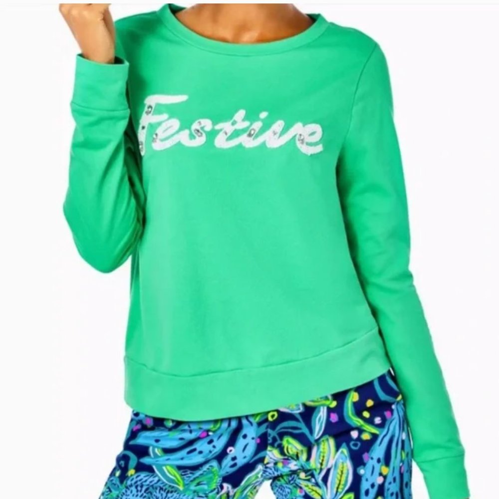 Lilly Pulitzer Rami Beaded Festive Terry Sweatshirt Top Medium